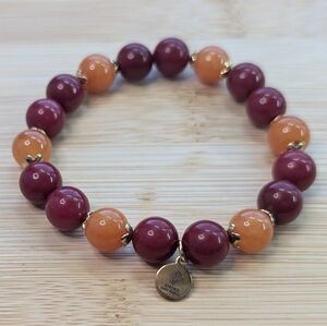 Custom Gemstone Bracelet Red, Orange, & Gold Accents D022